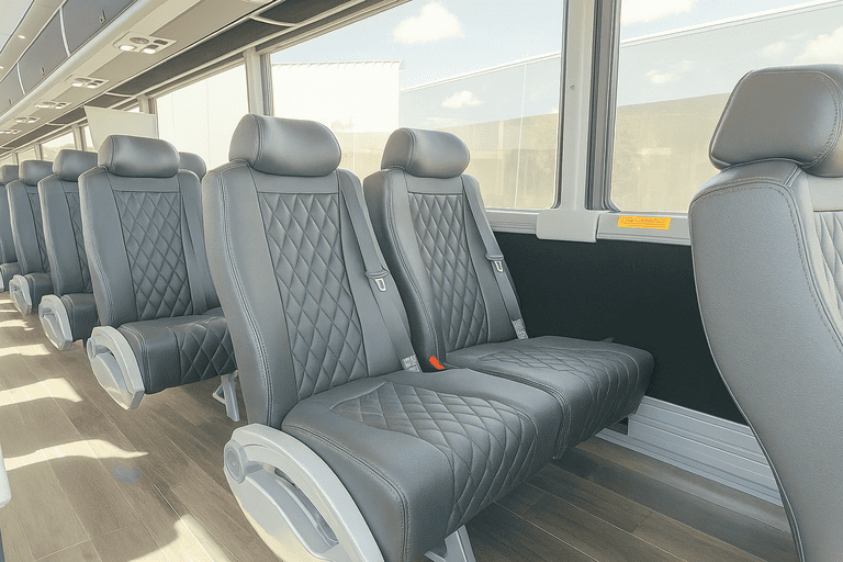 interior of Macon Minibus Company charter bus