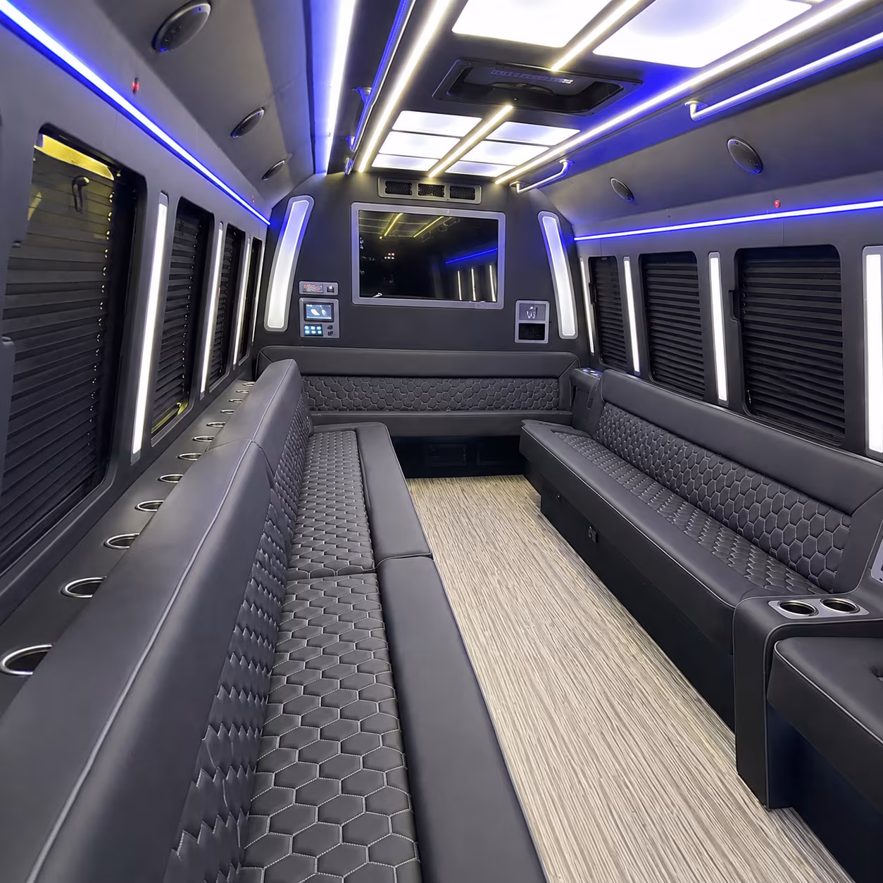 macon 40 passenger party bus inside
